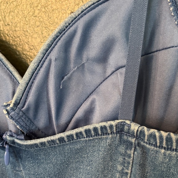 Denim rhinestone Spaghetti Strap Western Jumpsuit with Beaded Detail 😍 - Picture 10 of 11